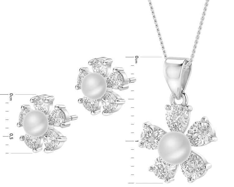 Rhodium Plated Silver Set with Pearl