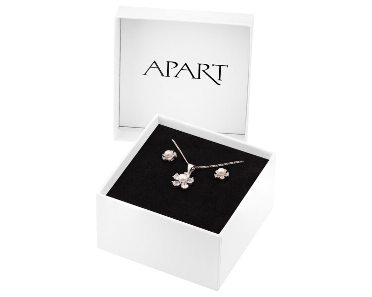 Rhodium Plated Silver Set with Pearl