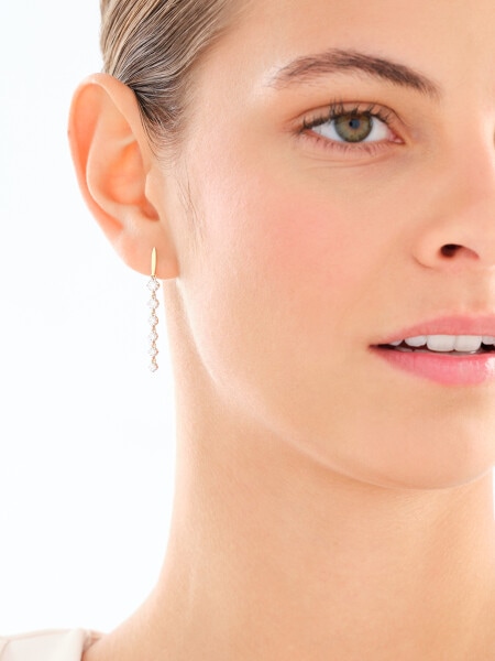 14 K Rhodium-Plated Yellow Gold Dangling Earring with Diamonds - 0,50 ct - fineness 14 K