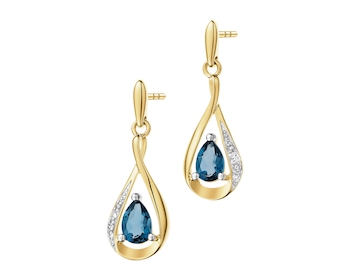 Kolczyki z żółtego złota z diamentami i topazami London Blue - próba 585