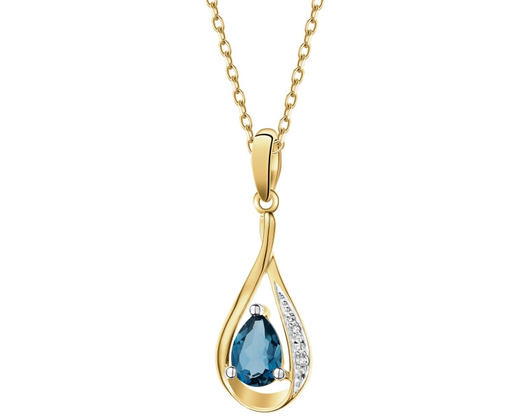Zawieszka z żółtego złota z diamentami i topazem London Blue - próba 585