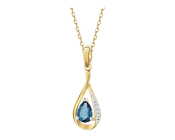 Zawieszka z żółtego złota z diamentami i topazem London Blue - próba 585