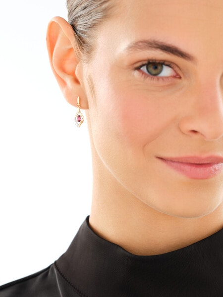 14 K Rhodium-Plated Yellow Gold Dangling Earring  - fineness 14 K
