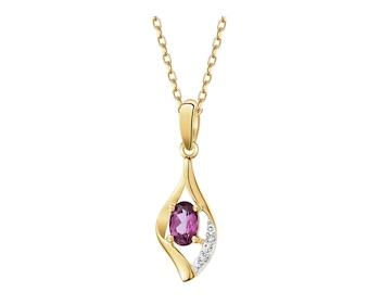 Zawieszka z żółtego złota z diamentami i rodolitem - próba 585