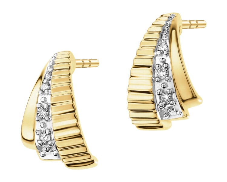 Kolczyki z żółtego złota z diamentami - 0,02 ct - próba 585