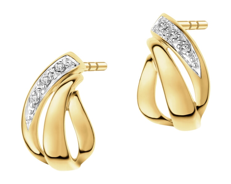 Kolczyki z żółtego złota z diamentami - 0,02 ct - próba 375