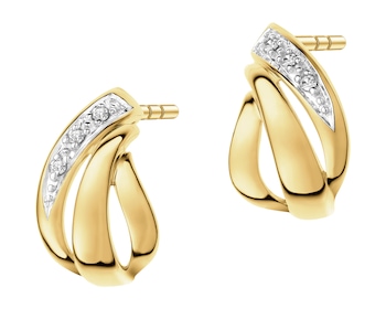 Kolczyki z żółtego złota z diamentami - 0,02 ct - próba 375