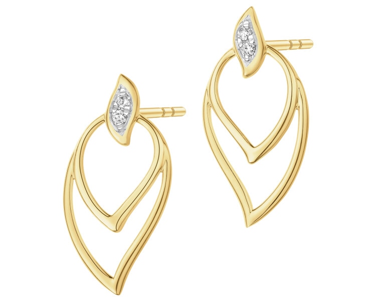 Kolczyki z żółtego złota z brylantami - 0,03 ct - próba 375