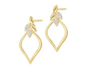 Kolczyki z żółtego złota z diamentami - liście - 0,03 ct - próba 375