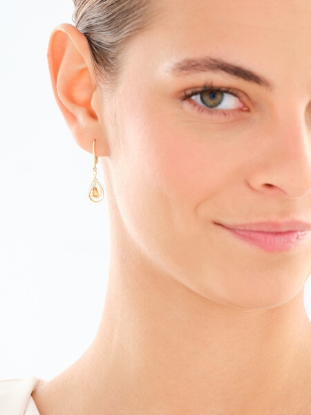 14 K Rhodium-Plated Yellow Gold Dangling Earring  - fineness 14 K