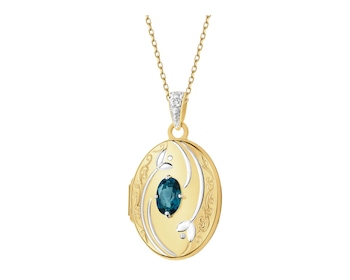 Zawieszka z żółtego złota z diamentem i topazem London Blue - puzderko - kwiaty - próba 585