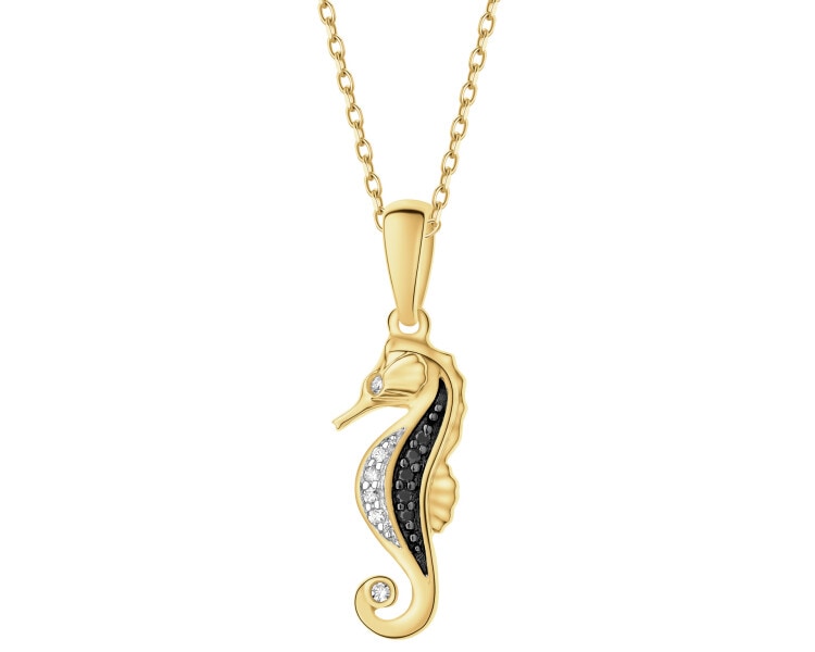 Zawieszka z żółtego złota z diamentami - konik morski - 0,02 ct - próba 375