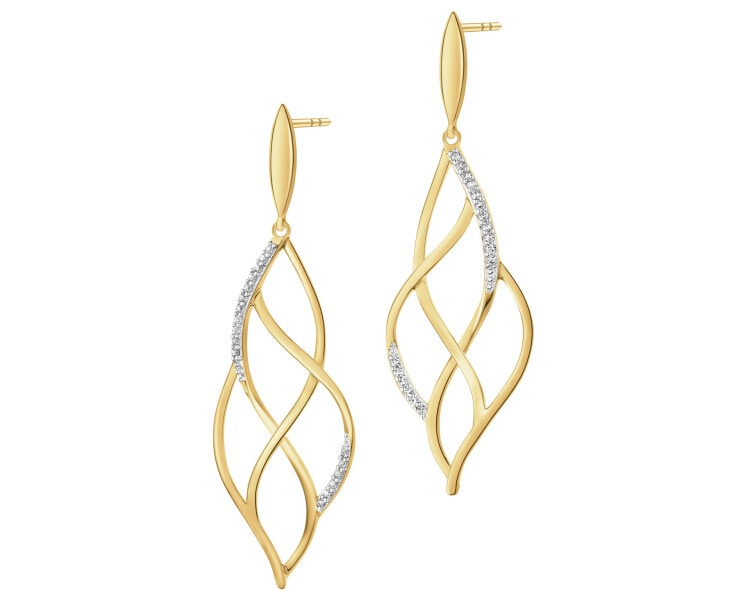 Kolczyki z żółtego złota z diamentami - 0,08 ct - próba 585