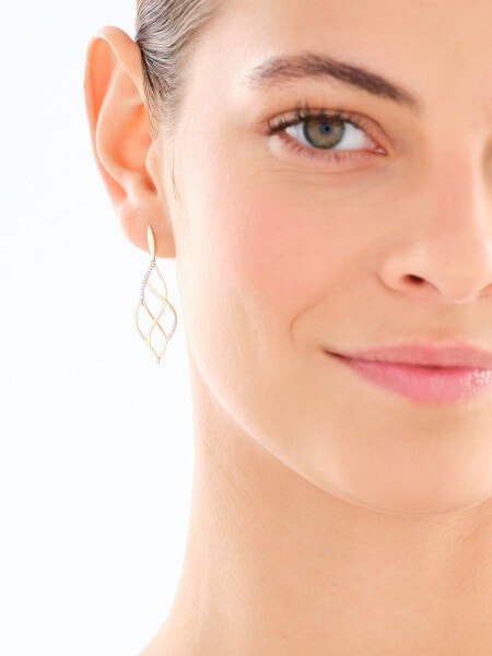 14 K Rhodium-Plated Yellow Gold Dangling Earring  - 0,08 ct - fineness 14 K