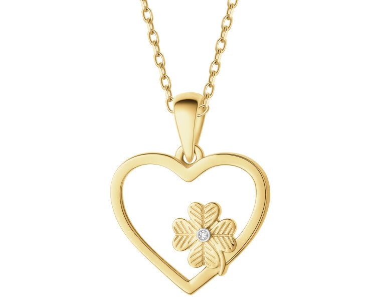 Zawieszka z żółtego złota z diamentem - koniczyna, serce - 0,002 ct - próba 375
