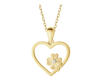 Zawieszka z żółtego złota z diamentem - koniczyna, serce - 0,002 ct - próba 375
