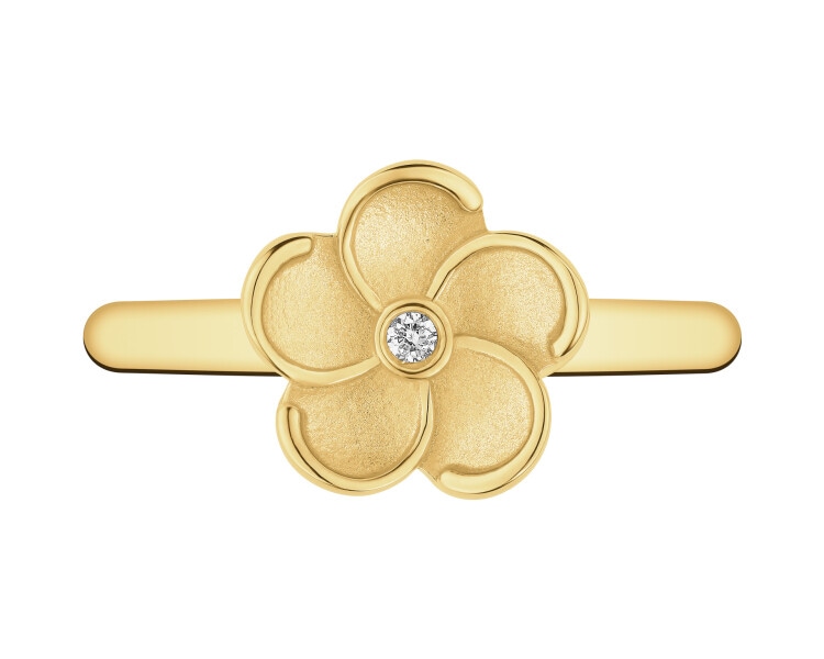Pierścionek z żółtego złota z brylantem - kwiat - 0,01 ct - próba 585