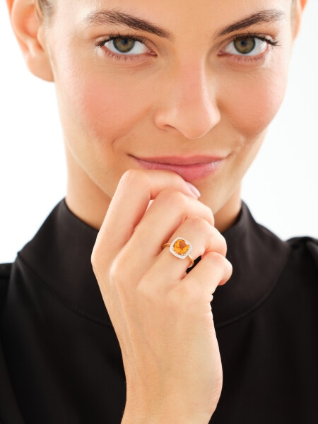 14 K Rhodium-Plated Yellow Gold Ring  - fineness 14 K