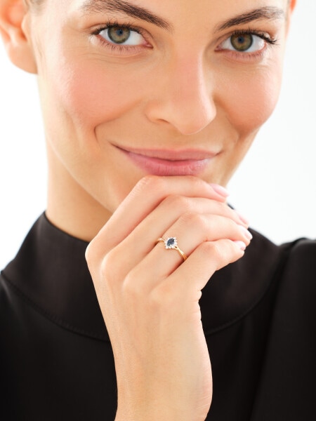 14 K Rhodium-Plated Yellow Gold Ring  - fineness 14 K