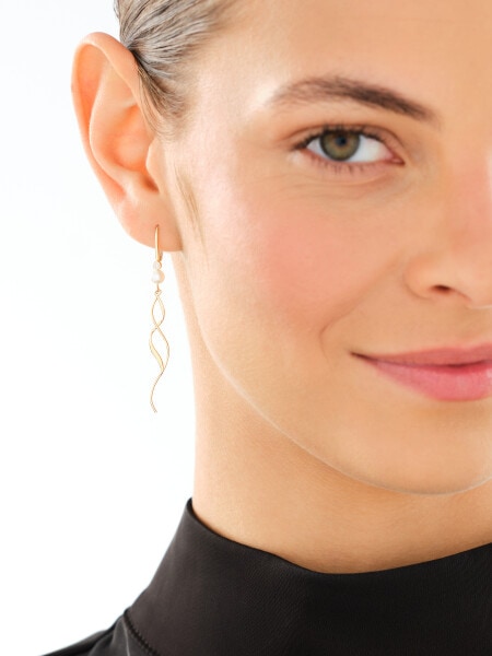 14 K Rhodium-Plated Yellow Gold Dangling Earring  - fineness 14 K
