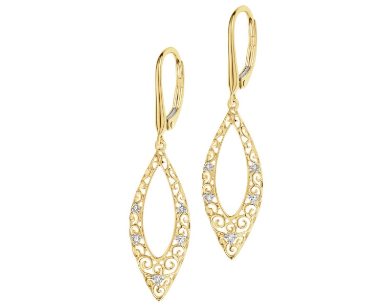 Kolczyki z żółtego złota z diamentami - 0,04 ct - próba 585