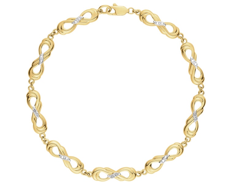 Bransoletka z żółtego złota z diamentami - 18 cm - nieskończoność - 0,03 ct - próba 375