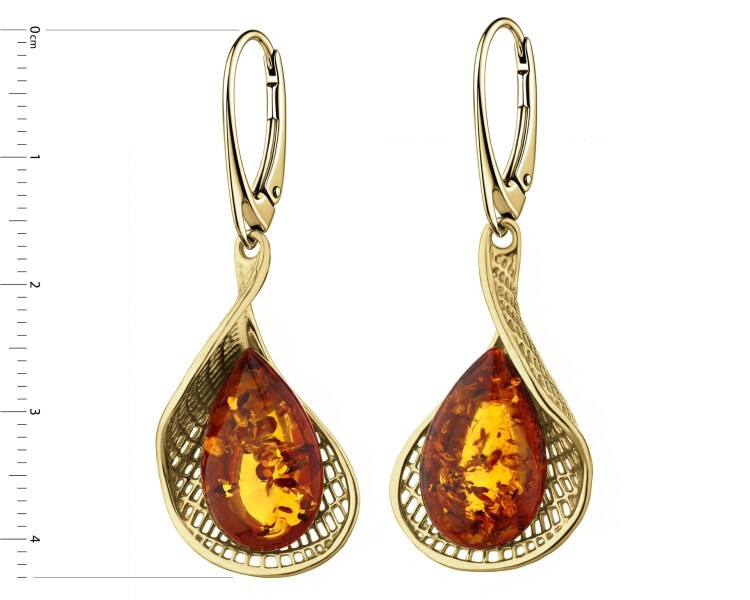 Gold-Plated Silver Dangling Earring with Amber