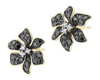 Kolczyki z żółtego złota z brylantami - kwiat - 0,46 ct - próba 585
