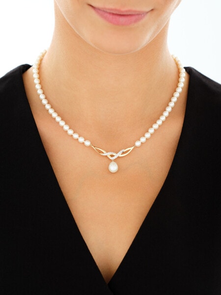 14 K Rhodium-Plated Yellow Gold Pearl Necklace  - fineness 14 K