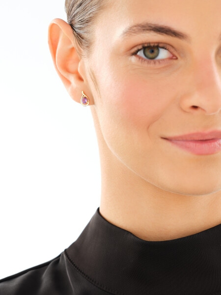 9 K Rhodium-Plated Yellow Gold Earrings  - fineness 9 K