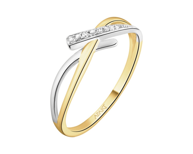 Pierścionek z żółtego złota z diamentami - 0,02 ct - próba 375