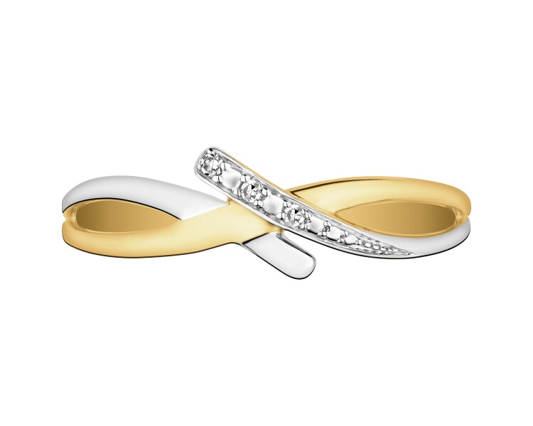 9 K Rhodium-Plated Yellow Gold Ring with Diamonds - 0,02 ct - fineness 9 K
