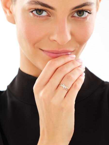 9 K Rhodium-Plated Yellow Gold Ring with Diamonds - 0,02 ct - fineness 9 K