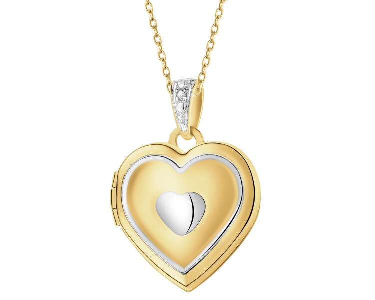 Zawieszka z żółtego złota z diamentem - puzderko - serce - 0,005 ct - próba 375