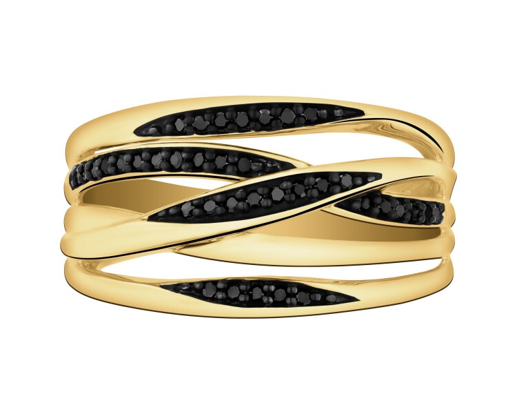 585 Yellow Gold Ruthenium-Plated Ring  - 0,15 ct - fineness 585