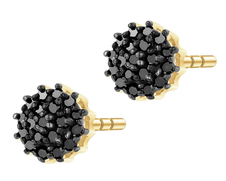 Kolczyki z żółtego złota z czarnymi diamentami - 0,14 ct - próba 585
