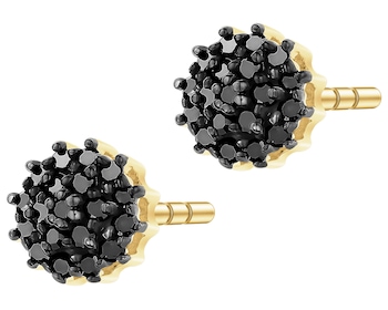 Kolczyki z żółtego złota z czarnymi diamentami - 0,14 ct - próba 585