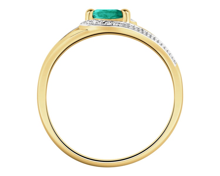 9 K Rhodium-Plated Yellow Gold Ring  - fineness 9 K
