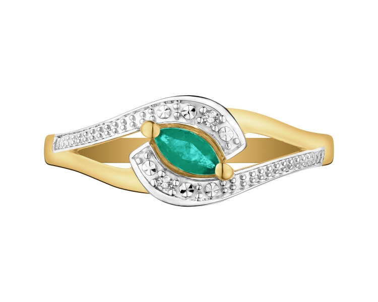 9 K Rhodium-Plated Yellow Gold Ring  - fineness 9 K