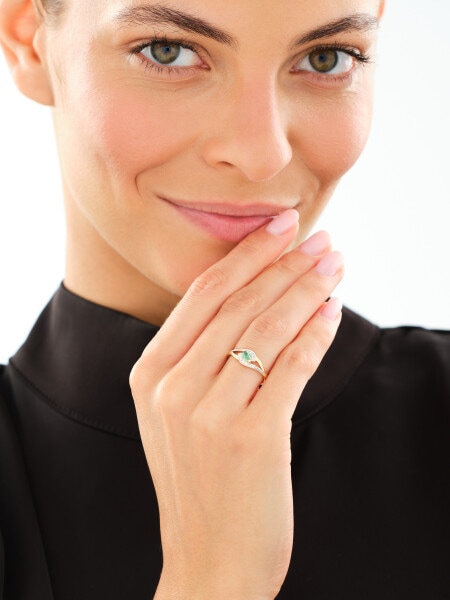9 K Rhodium-Plated Yellow Gold Ring  - fineness 9 K