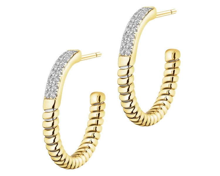 Koczyki z żółtego złota z brylantami - 0,18 ct - próba 750