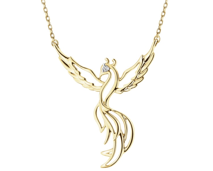Zlatý náhrdelník s diamanty - fénix - 0,003 ct - ryzost 585