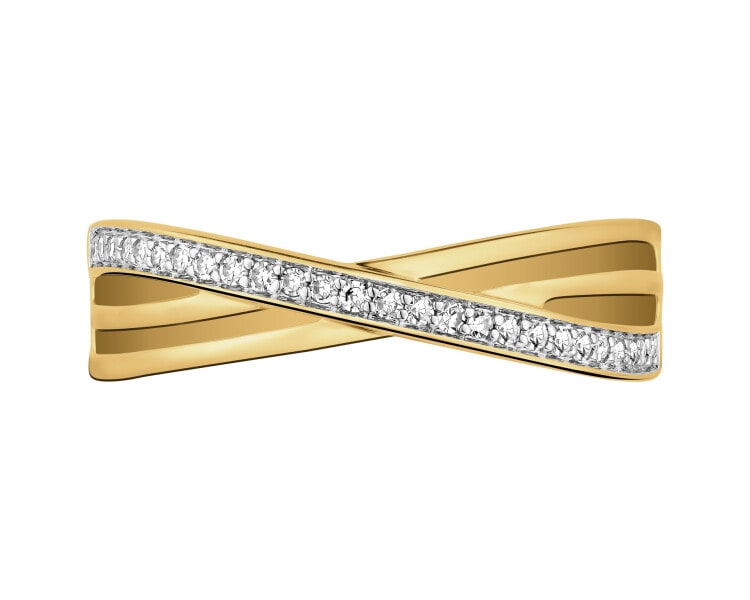 14 K Rhodium-Plated Yellow Gold Ring with Diamonds - 0,10 ct - fineness 14 K