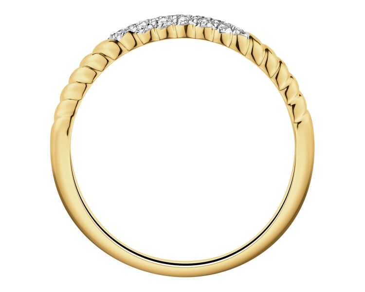 14 K Rhodium-Plated Yellow Gold Ring with Diamonds - 0,06 ct - fineness 14 K