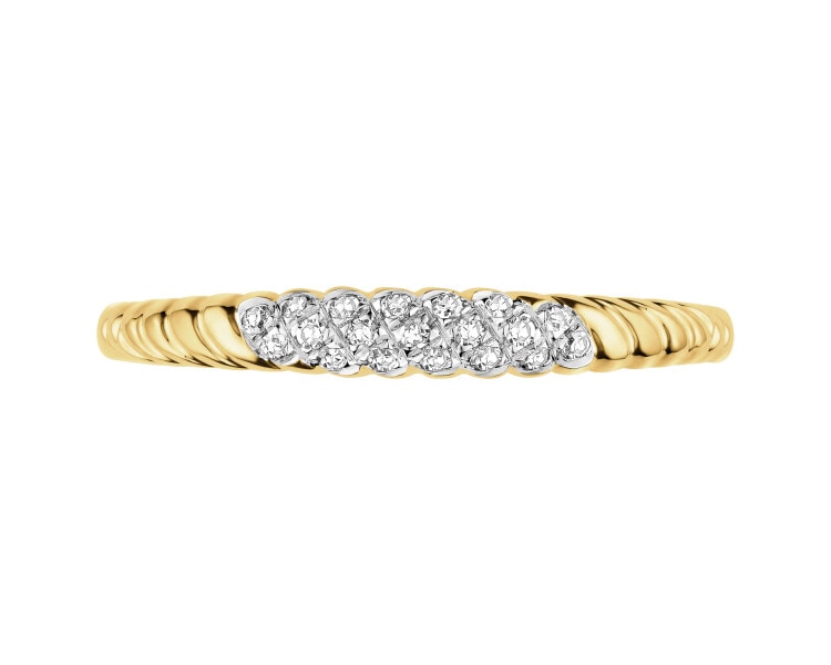 14 K Rhodium-Plated Yellow Gold Ring with Diamonds - 0,06 ct - fineness 14 K