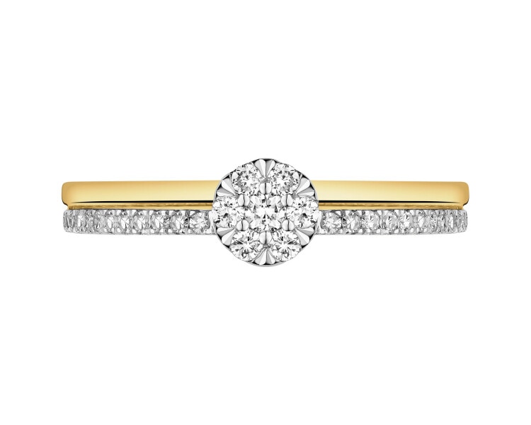 585 Yellow And White Gold Plated Ring with Diamonds - 0,20 ct - fineness 585