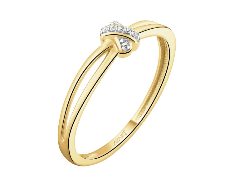 Pierścionek z żółtego złota z diamentami - 0,01 ct - próba 375