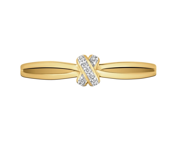9 K Rhodium-Plated Yellow Gold Ring with Diamonds - 0,01 ct - fineness 9 K