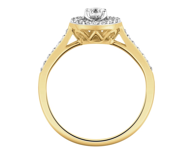 14 K Rhodium-Plated Yellow Gold Ring  - 0,34 ct - fineness 14 K