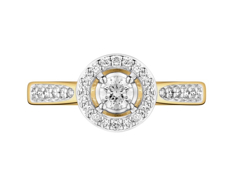 14 K Rhodium-Plated Yellow Gold Ring  - 0,34 ct - fineness 14 K